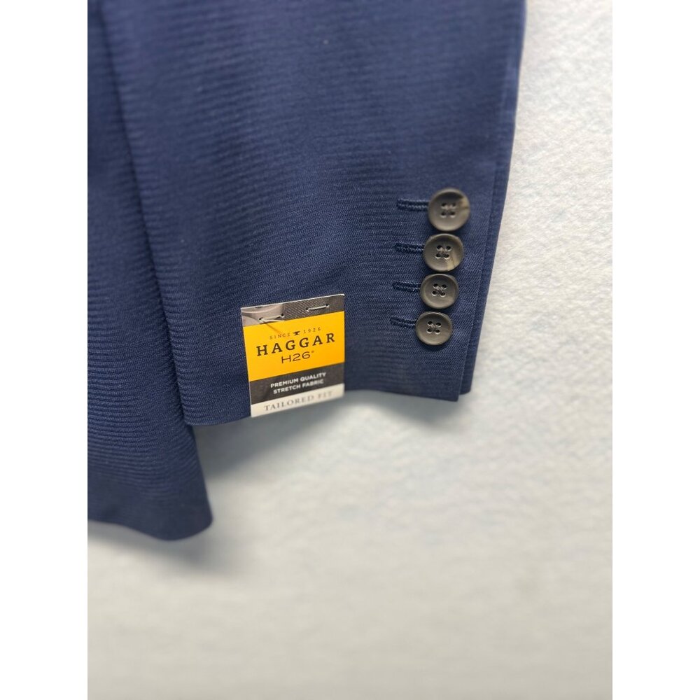 Haggar H26 Navy Tailored Fit Suit Jacket 36R Mens Blazer Polyester Blend - Picture 3 of 13